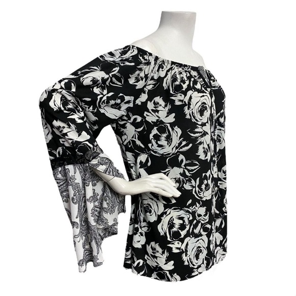 WHBM Floral and paisley off shoulder embellished sleeve top - Picture 10 of 10